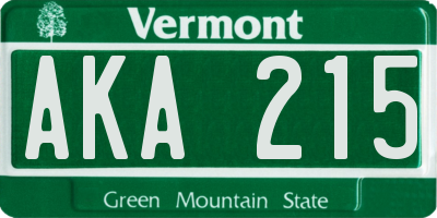 VT license plate AKA215