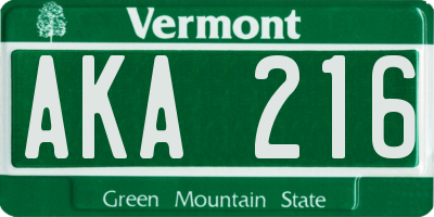VT license plate AKA216