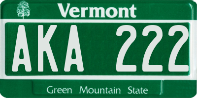 VT license plate AKA222