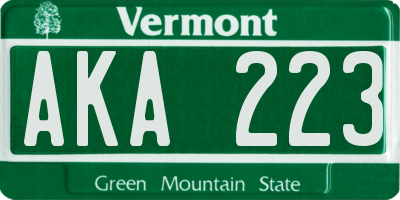 VT license plate AKA223