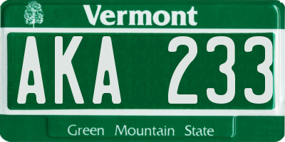 VT license plate AKA233