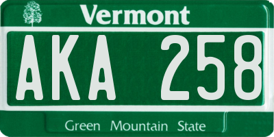 VT license plate AKA258