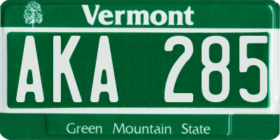 VT license plate AKA285