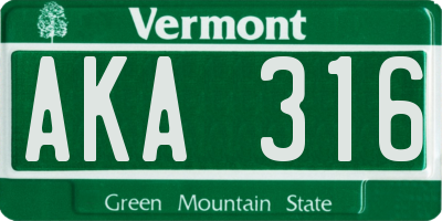 VT license plate AKA316