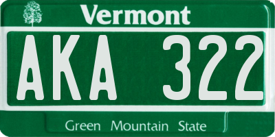 VT license plate AKA322