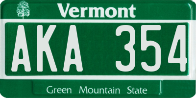 VT license plate AKA354