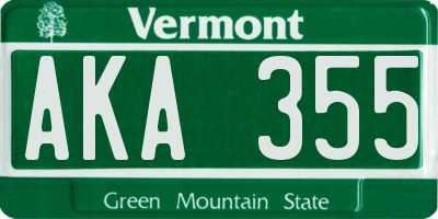 VT license plate AKA355