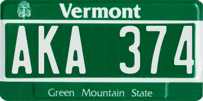 VT license plate AKA374