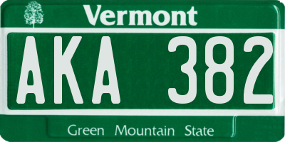 VT license plate AKA382