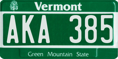 VT license plate AKA385
