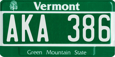 VT license plate AKA386