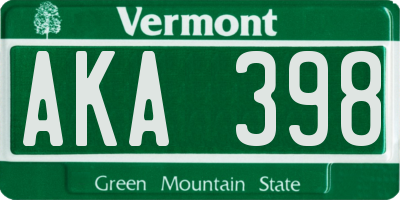 VT license plate AKA398