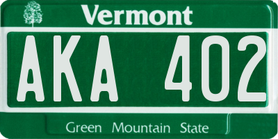 VT license plate AKA402