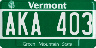 VT license plate AKA403