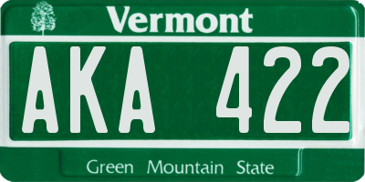 VT license plate AKA422