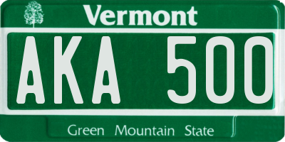 VT license plate AKA500