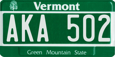 VT license plate AKA502