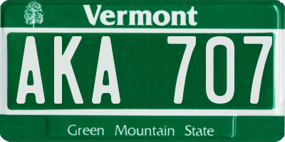 VT license plate AKA707