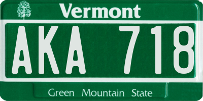 VT license plate AKA718
