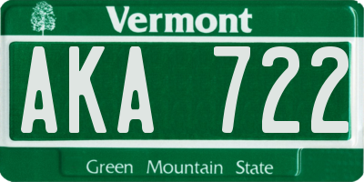 VT license plate AKA722