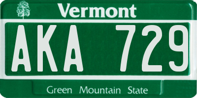VT license plate AKA729