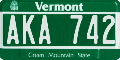 VT license plate AKA742