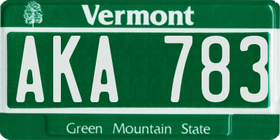 VT license plate AKA783