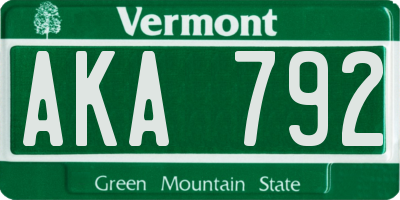 VT license plate AKA792