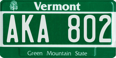 VT license plate AKA802