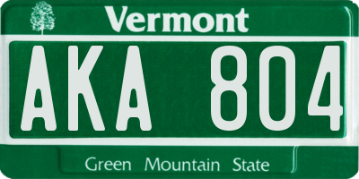 VT license plate AKA804