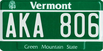 VT license plate AKA806