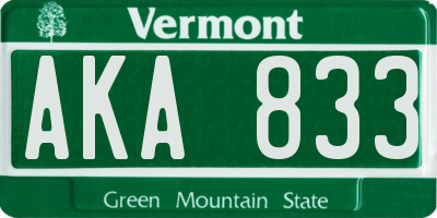 VT license plate AKA833