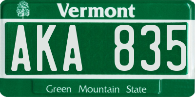 VT license plate AKA835