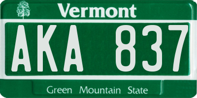 VT license plate AKA837