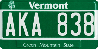 VT license plate AKA838