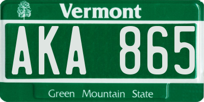 VT license plate AKA865