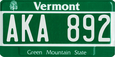 VT license plate AKA892