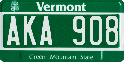 VT license plate AKA908