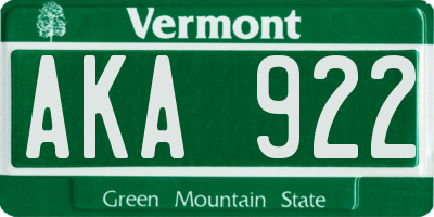 VT license plate AKA922