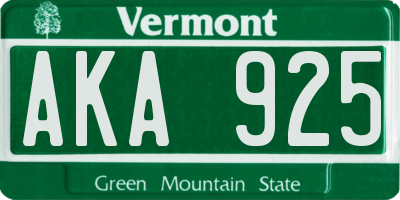 VT license plate AKA925