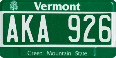 VT license plate AKA926