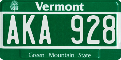 VT license plate AKA928