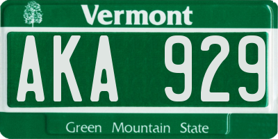 VT license plate AKA929