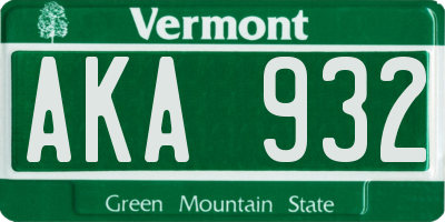VT license plate AKA932