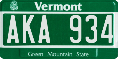 VT license plate AKA934