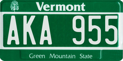 VT license plate AKA955