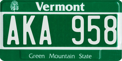 VT license plate AKA958