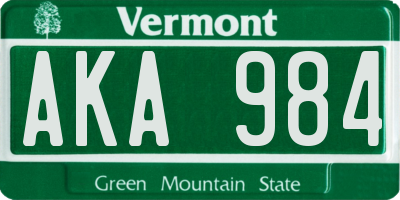 VT license plate AKA984