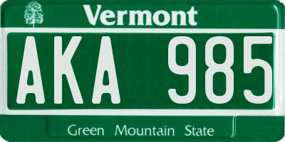 VT license plate AKA985