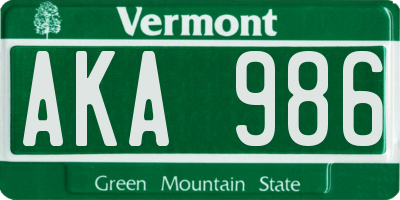 VT license plate AKA986